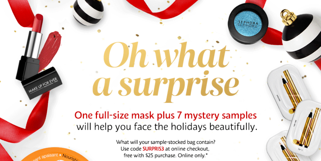 Sephora - #BeautyInsiders: Get one full-size mask and 7 mystery samples  with any $25 purchase online. What will your sample-stocked bag contain?