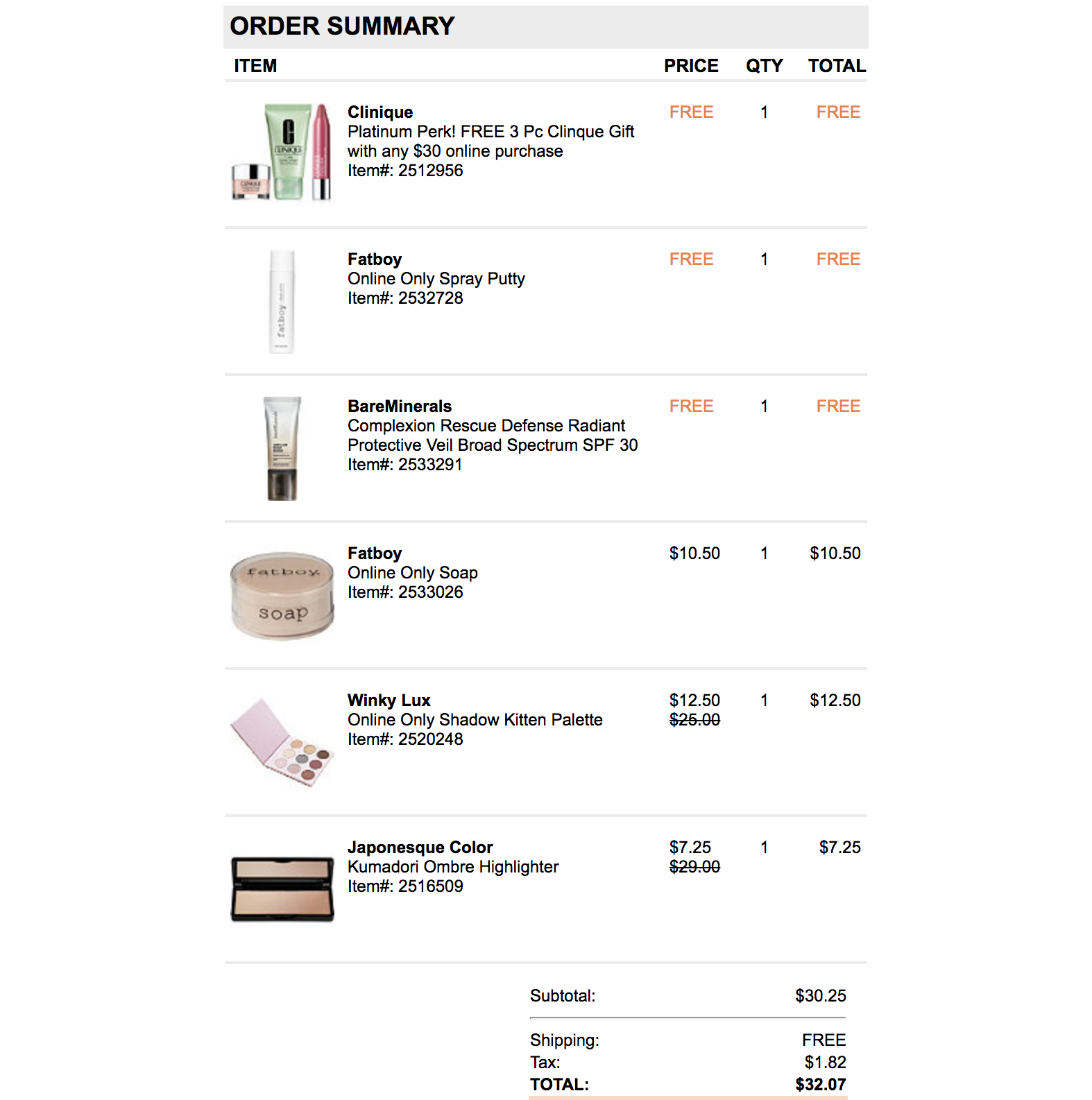 My Today's Ulta Order - Gift With Purchase