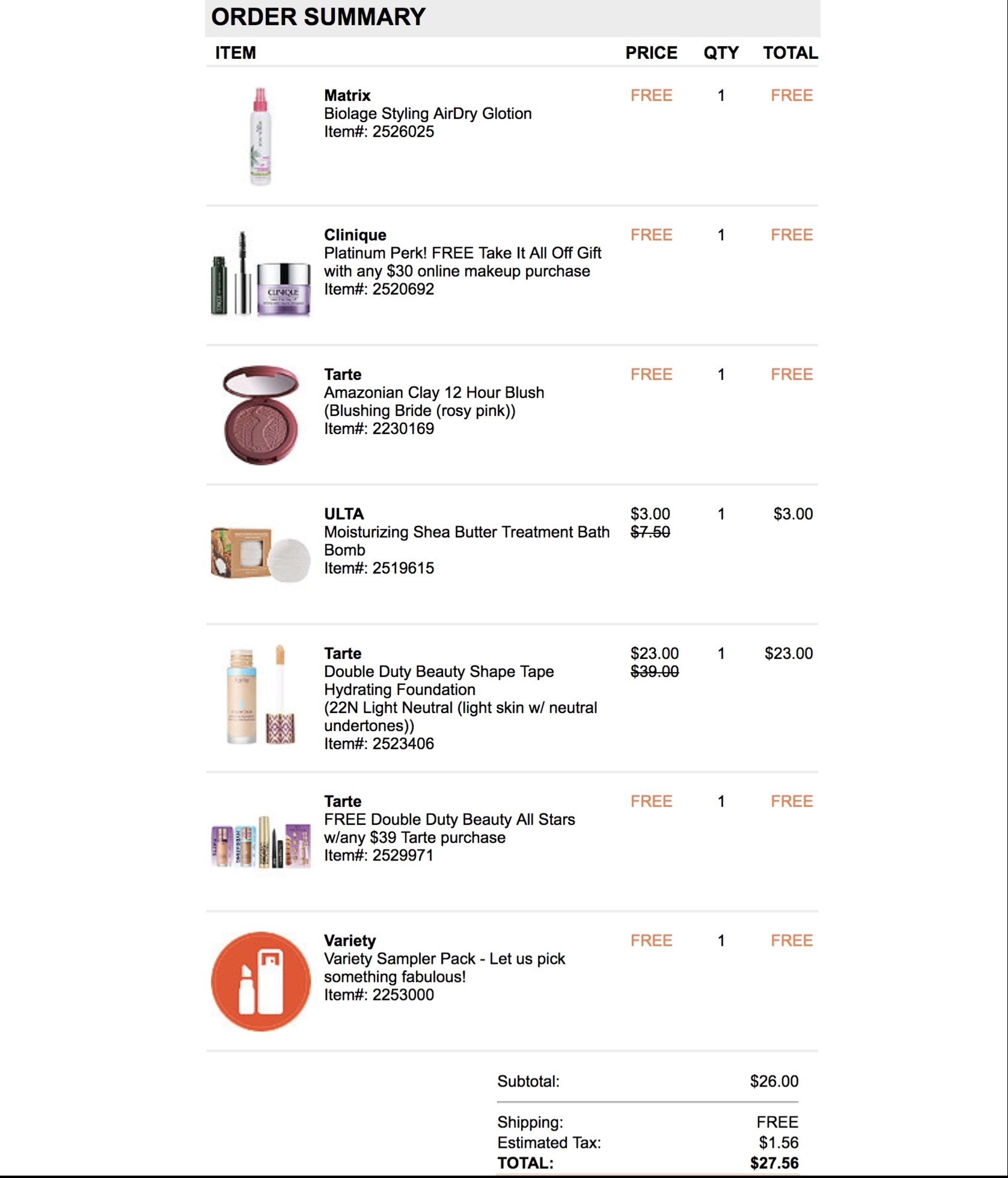 My today's Ulta order - Gift With Purchase