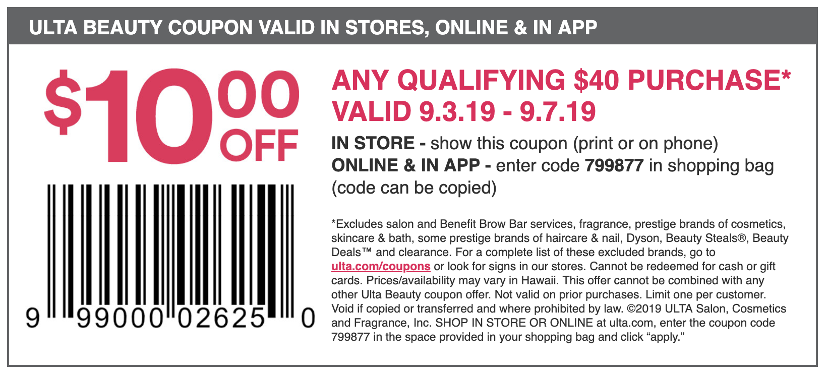 Ulta 10 off 40 nonprestige purchase Gift With Purchase