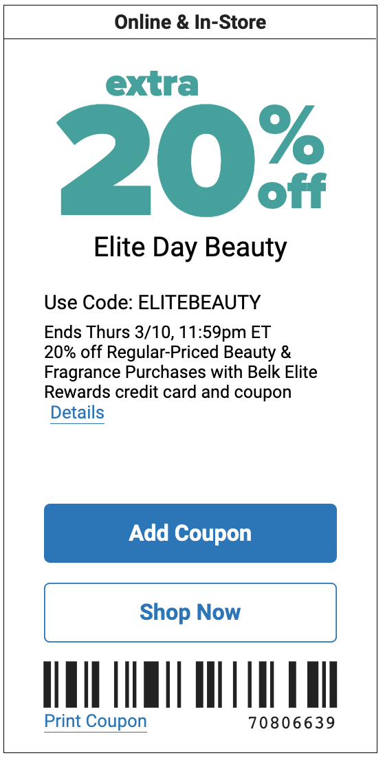 Belk 20 off regular priced beauty with Belk Rewards Card Gift With