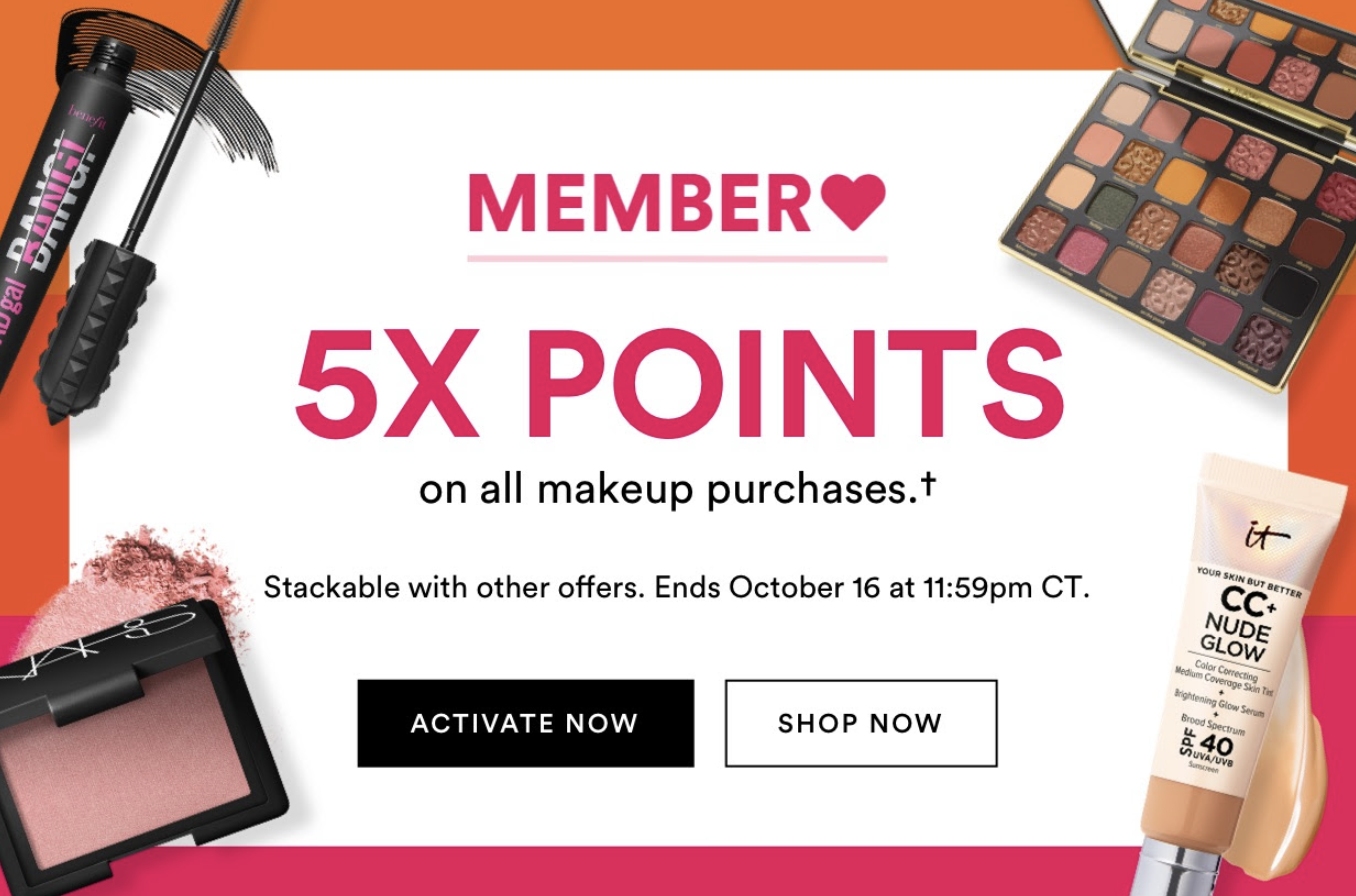 Ulta 5X points all makeup + today's surprise beauty steal Gift With