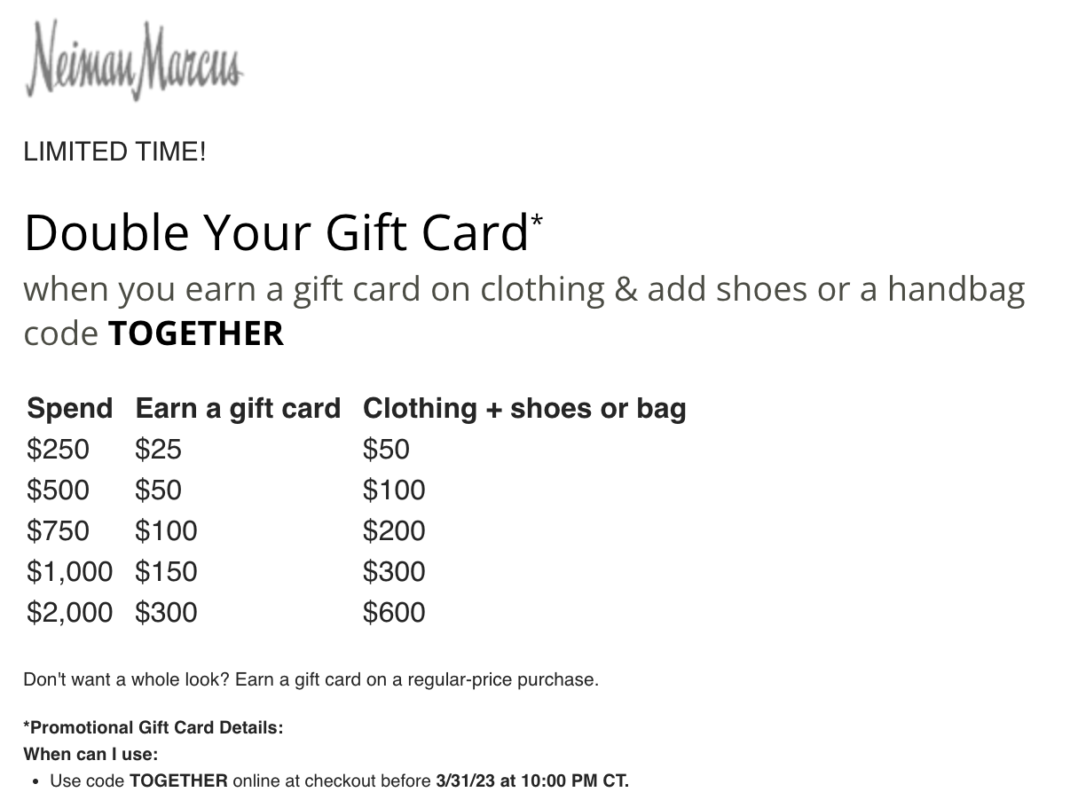 Neiman marcus discount gift card promotions